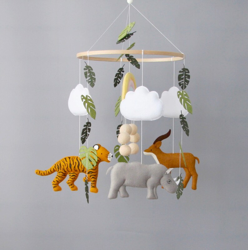 Jungle mobile baby boy girl Animals crib mobile Baby shower gift Hippo tiger antilope nursery mobile congratulations baby image 3