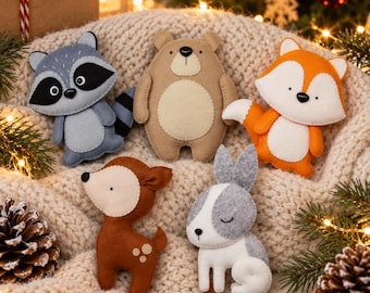 Felt Woodland Christmas Ornaments, Forest Animal Tree Decorations