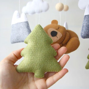 Woodland baby mobile bear in forest Mountain tree nursery mobile Baby shower gift Animal crib mobile Expecting mom gift image 3
