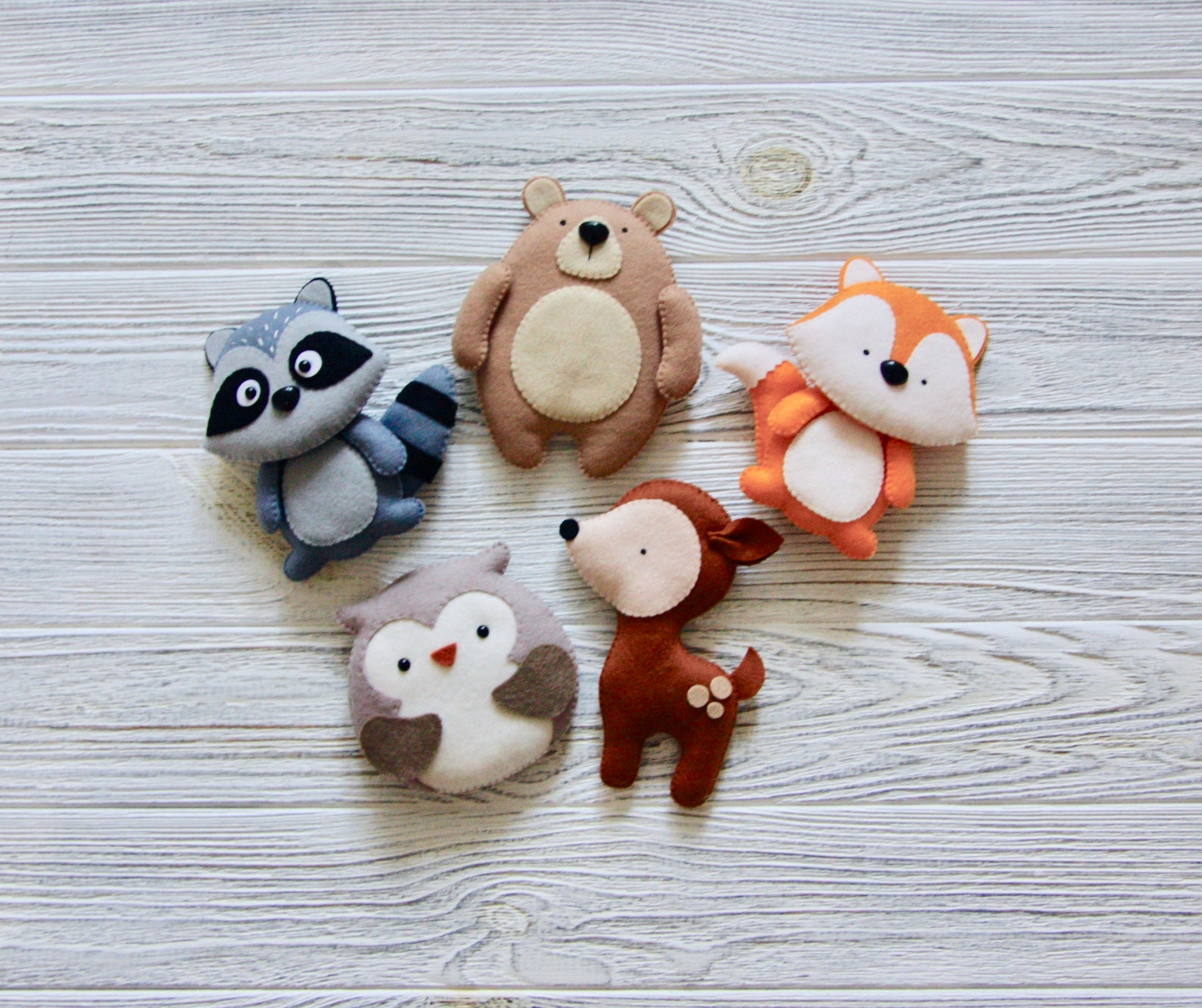 Woodland felt ornaments Felt forest animals fox bear raccoon Etsy