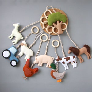 Farm animal baby play gym toys set Baby shower gift Play gym hanging toys New mom gift Activity center toys Farmhouse baby play gym toys image 2