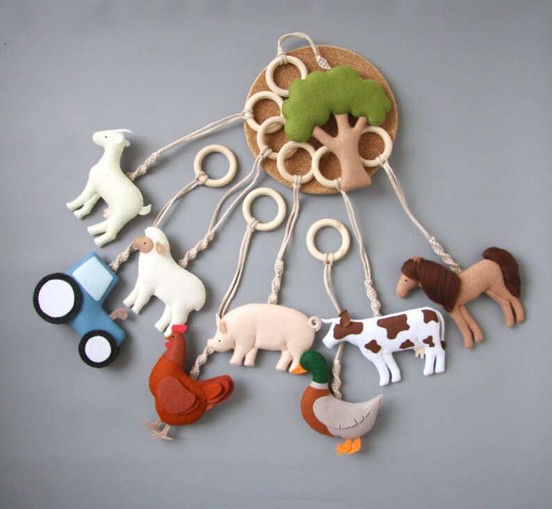 Farm animal baby play gym toys set Baby shower gift Play gym hanging toys New mom gift Activity center toys Farmhouse baby play gym toys image 2