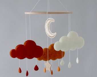 Cloud moon mobile, Neutral baby mobile, Custom baby mobile, Pregnant sister gift