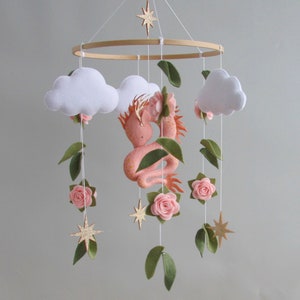Flower crib mobile Pink Dragon baby mobile girl Cloud stars mobile nursery Fantasy theme decor Baby shower gift newborn Pregnancy gift