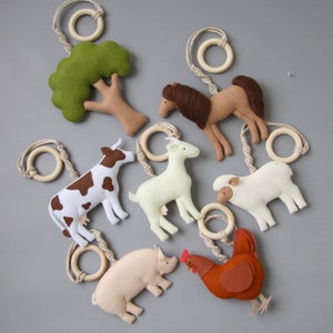 Farm animal baby play gym toys set Baby shower gift Play gym hanging toys New mom gift Activity center toys Farmhouse baby play gym toys image 7