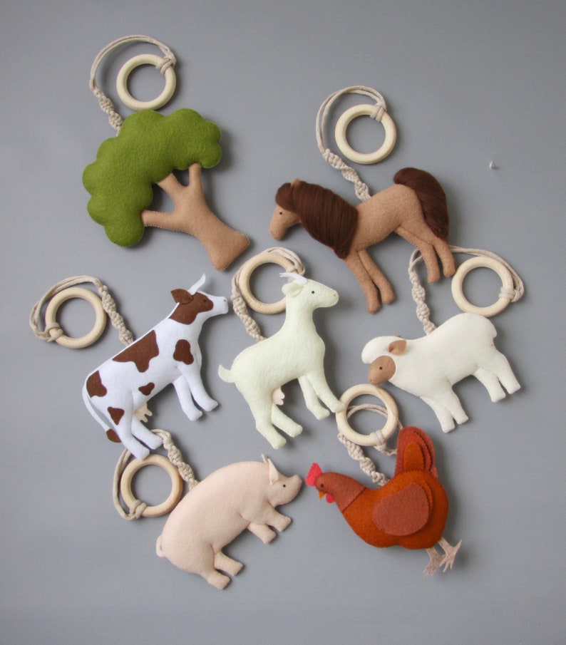 Farm animal baby play gym toys set Baby shower gift Play gym hanging toys New mom gift Activity center toys Farmhouse baby play gym toys image 7