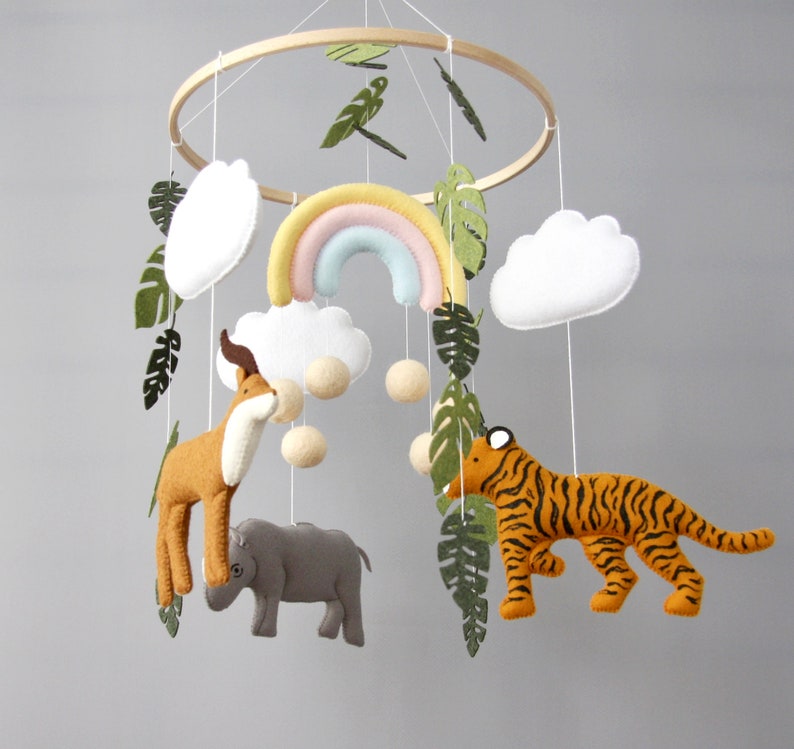 Jungle mobile baby boy girl Animals crib mobile Baby shower gift Hippo tiger antilope nursery mobile congratulations baby image 6