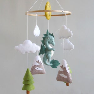 Dragon baby mobile Woodland crib mobile Baby shower gift Dragon nursery mobile Gift for newborn Baby mobile with cloud mountain tree image 5