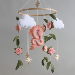 Dragon baby crib mobile Cloud stars mobile nursery Pink baby mobile girl Fantasy theme decor Baby shower gift newborn Pregnancy gift