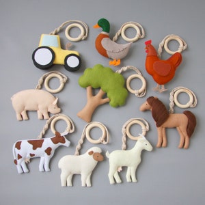 Farm animal baby play gym toys set Baby shower gift Play gym hanging toys New mom gift Activity center toys Farmhouse baby play gym toys image 4