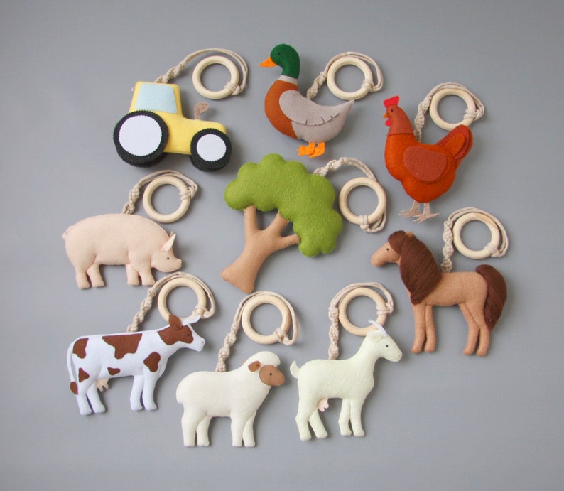 Farm animal baby play gym toys set Baby shower gift Play gym hanging toys New mom gift Activity center toys Farmhouse baby play gym toys image 4