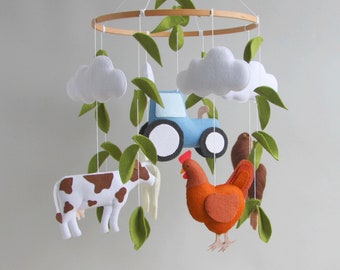 Mobile pour bébé, décoration de chambre d'animaux de la ferme, thème de la chambre de bébé, vache, poulet, chèvre, cadeau de shower de bébé, nouveau-né, cadeau de grossesse, félicitations pour bébé