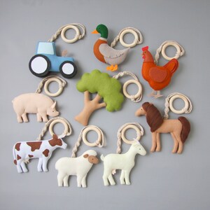 Farm animal baby play gym toys set Baby shower gift Play gym hanging toys New mom gift Activity center toys Farmhouse baby play gym toys image 5