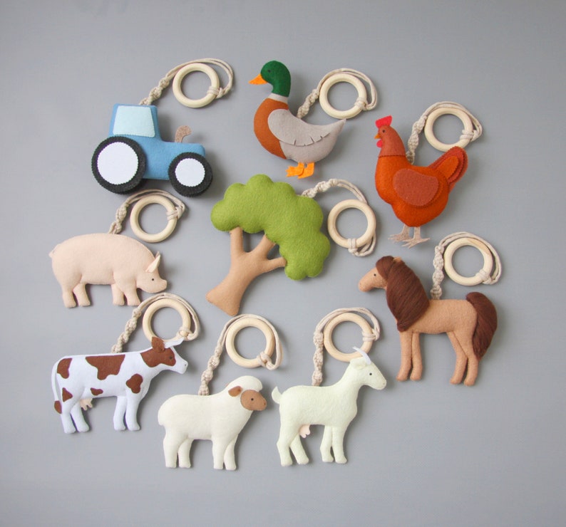 Farm animal baby play gym toys set Baby shower gift Play gym hanging toys New mom gift Activity center toys Farmhouse baby play gym toys image 5