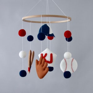 Baseball Baby Crib Mobile – Sports Theme Nursery Decor, Felt Baseball Mobile for Baby Boy, Handmade Baby Shower Gift