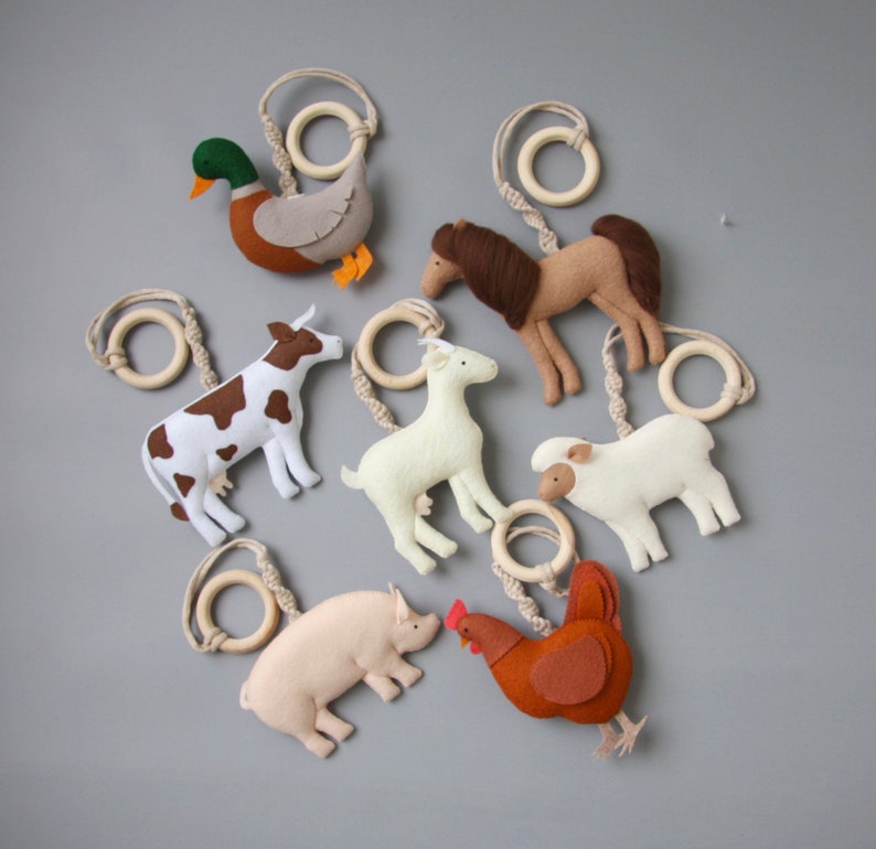 Farm animal baby play gym toys set Baby shower gift Play gym hanging toys New mom gift Activity center toys Farmhouse baby play gym toys image 1