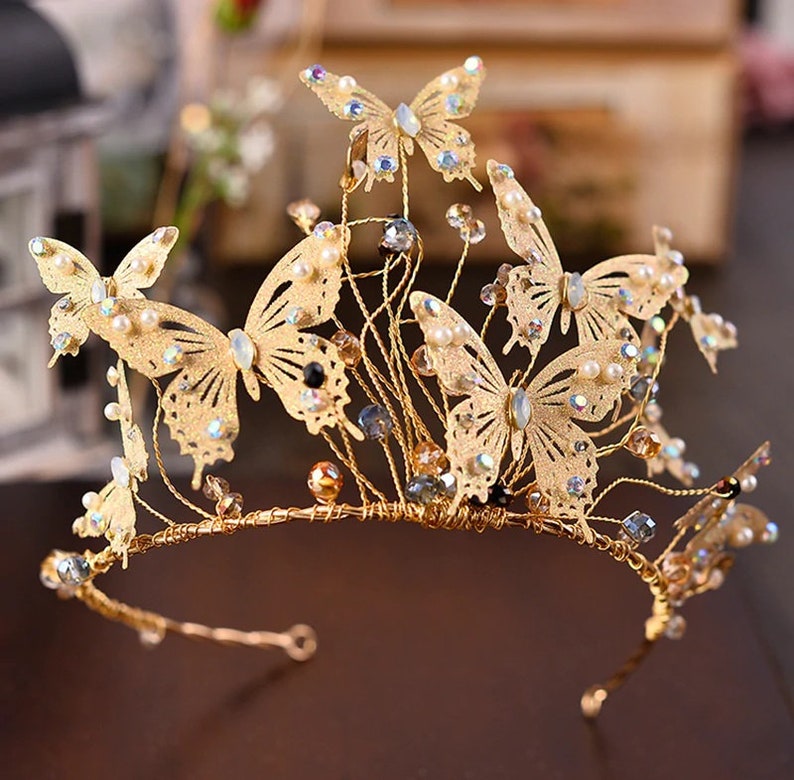 Crystal Butterfly Tiara Wedding Tiara Vintage Gold Butterfly Etsy