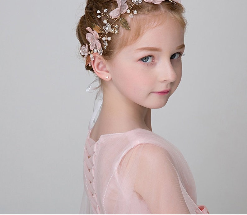 Pink Flower Girl Tiara Flower Girls Hair Pieces Flower Girl Hair Accessories Pink Flower Hair Piece Pink Tiara Wedding Hair Accessory