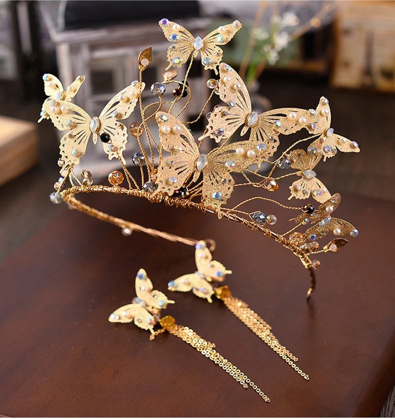 Crystal Butterfly Tiara Wedding Tiara Vintage Gold Butterfly Etsy