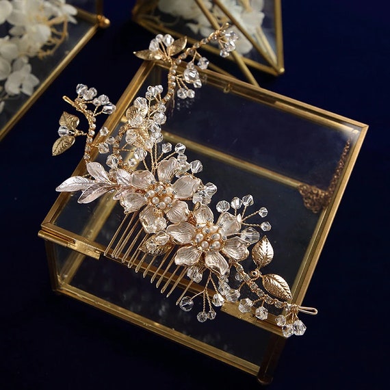 VICTORIA Luxurious Floral Headpiece Gold Floral Hair Comb - Etsy