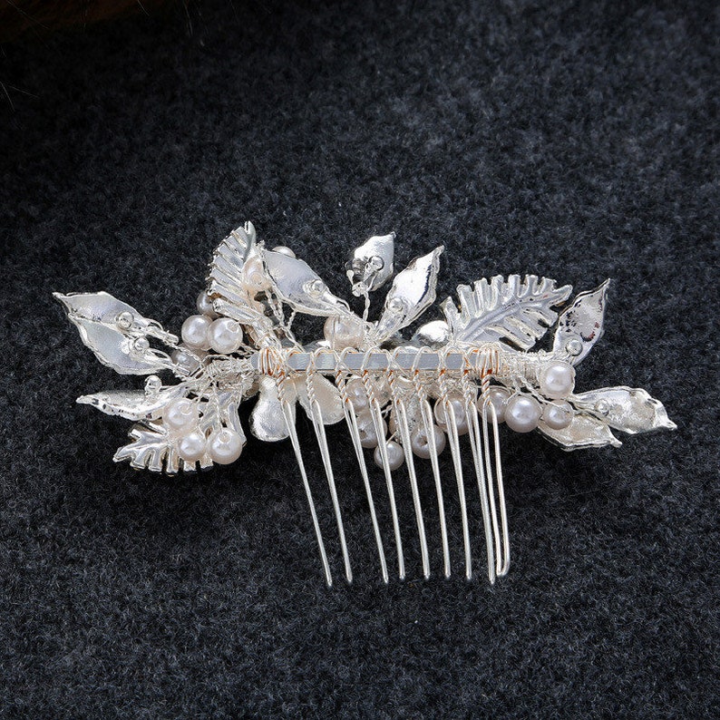 Silver Bridal Hair Accessories Bridesmaids Hair Silver Pearl Haircomb Pearl Haircomb Silver Hair Piece Bride Comb