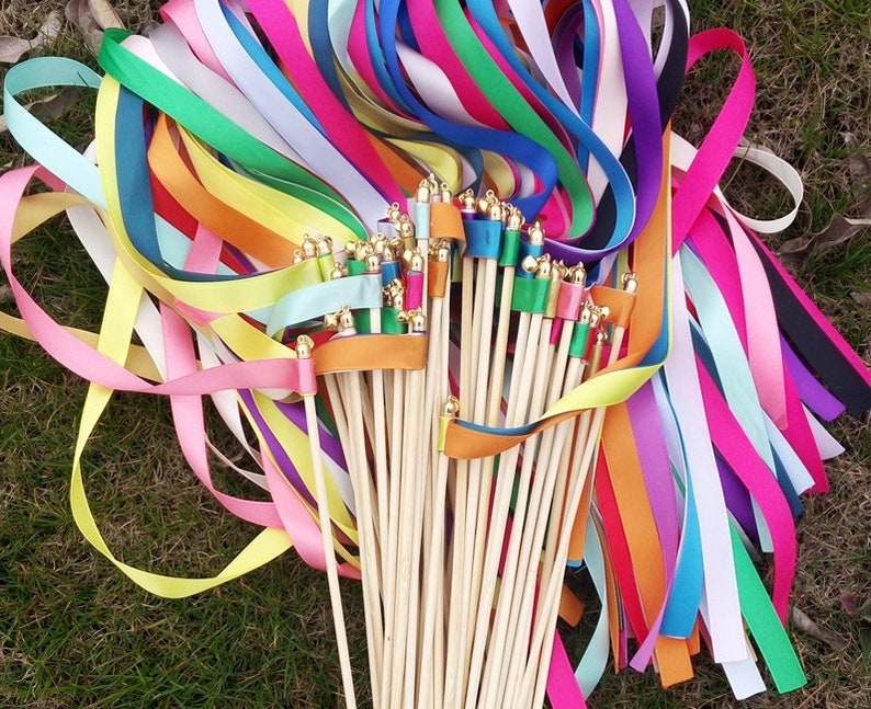 Wedding Wands Rainbow Multicolor Wedding Ribbon Wands Etsy UK
