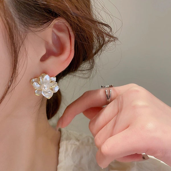 Diamond Large White Lotus Earrings