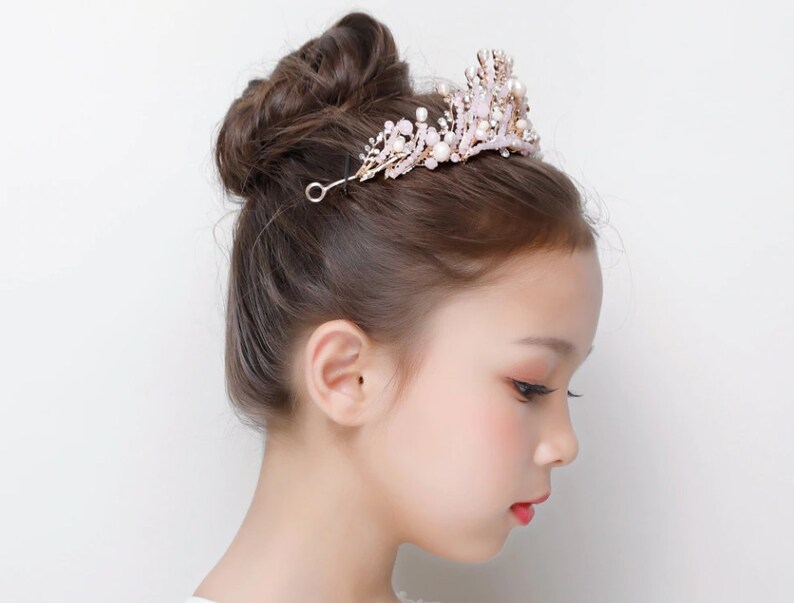 Child Size Pink Crystal Tiara with Pearl detail Pearl Child Tiara Wedding Hair Accessories Pink Child Tiara Flower Girl Hairband