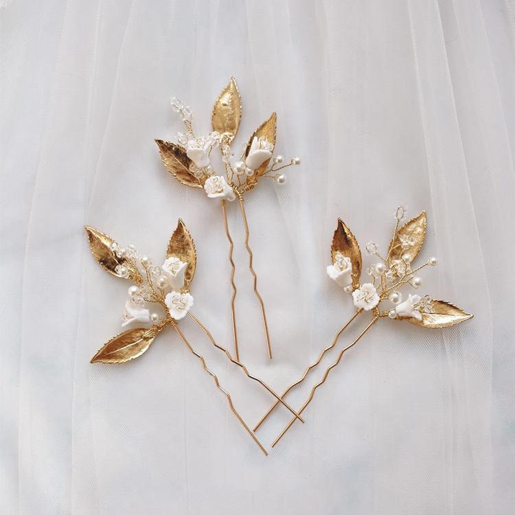 Gold Ceramic Hair Pins Gold Hair Pins Prom Hair Pins Etsy