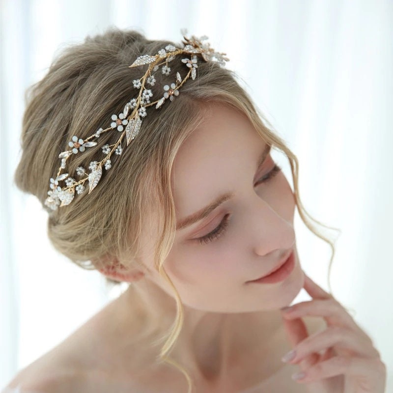 Divine Gold Leaf Bridal Headband Wedding Tiara Gold Tiara Etsy