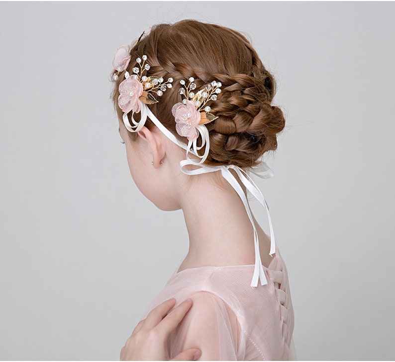 Pink Flower Girl Tiara Flower Girls Hair Pieces Flower Girl Hair Accessories Pink Flower Hair Piece Pink Tiara Wedding Hair Accessory