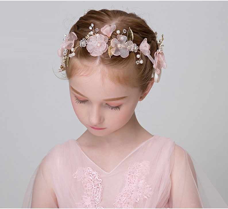 Pink Flower Girl Tiara Flower Girls Hair Pieces Flower Girl Hair Accessories Pink Flower Hair Piece Pink Tiara Wedding Hair Accessory