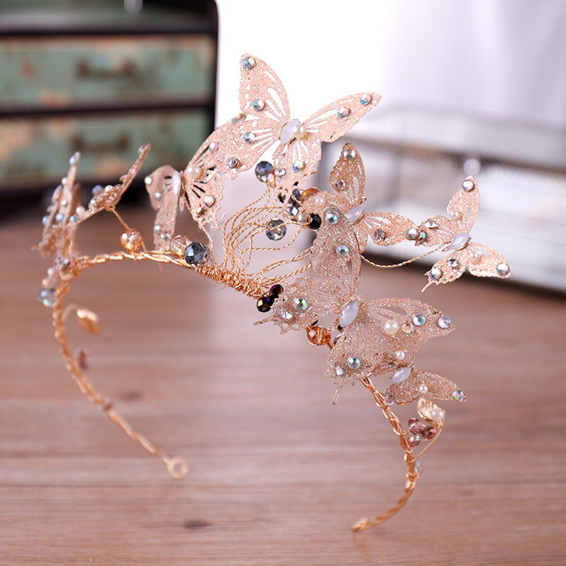 Crystal Butterfly Tiara Wedding Tiara Vintage Gold Butterfly Etsy