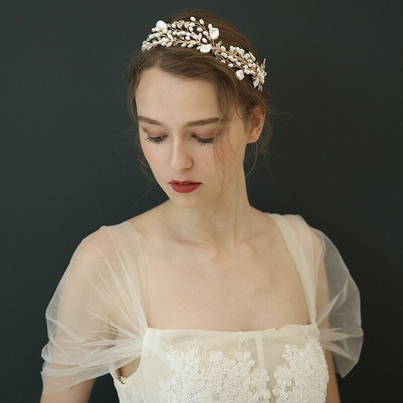 Stunning Pearl Wedding Tiara Bridal Headband Pearl Headband Etsy