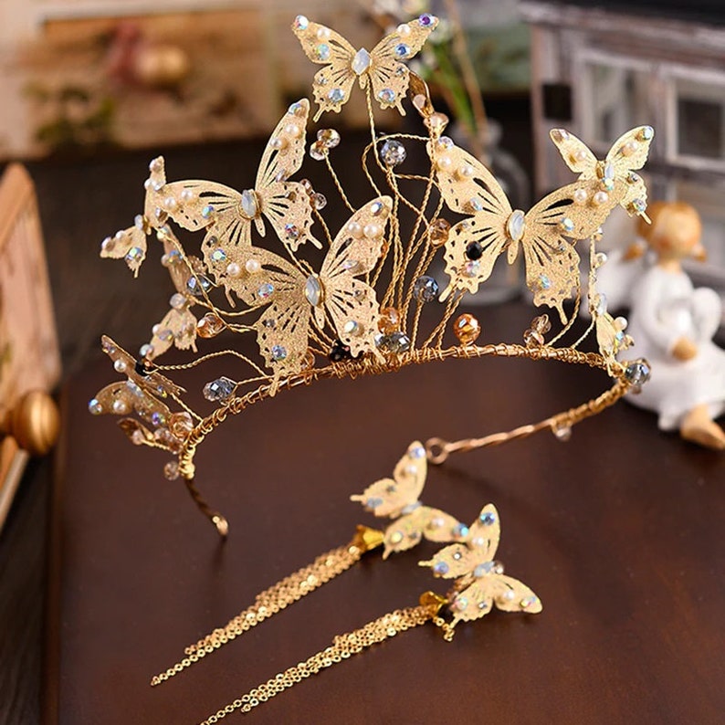 Crystal Butterfly Tiara Wedding Tiara Vintage Gold Butterfly Etsy