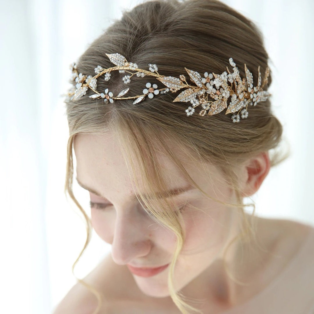 Divine Gold Leaf Bridal Headband Wedding Tiara Gold Tiara Etsy UK