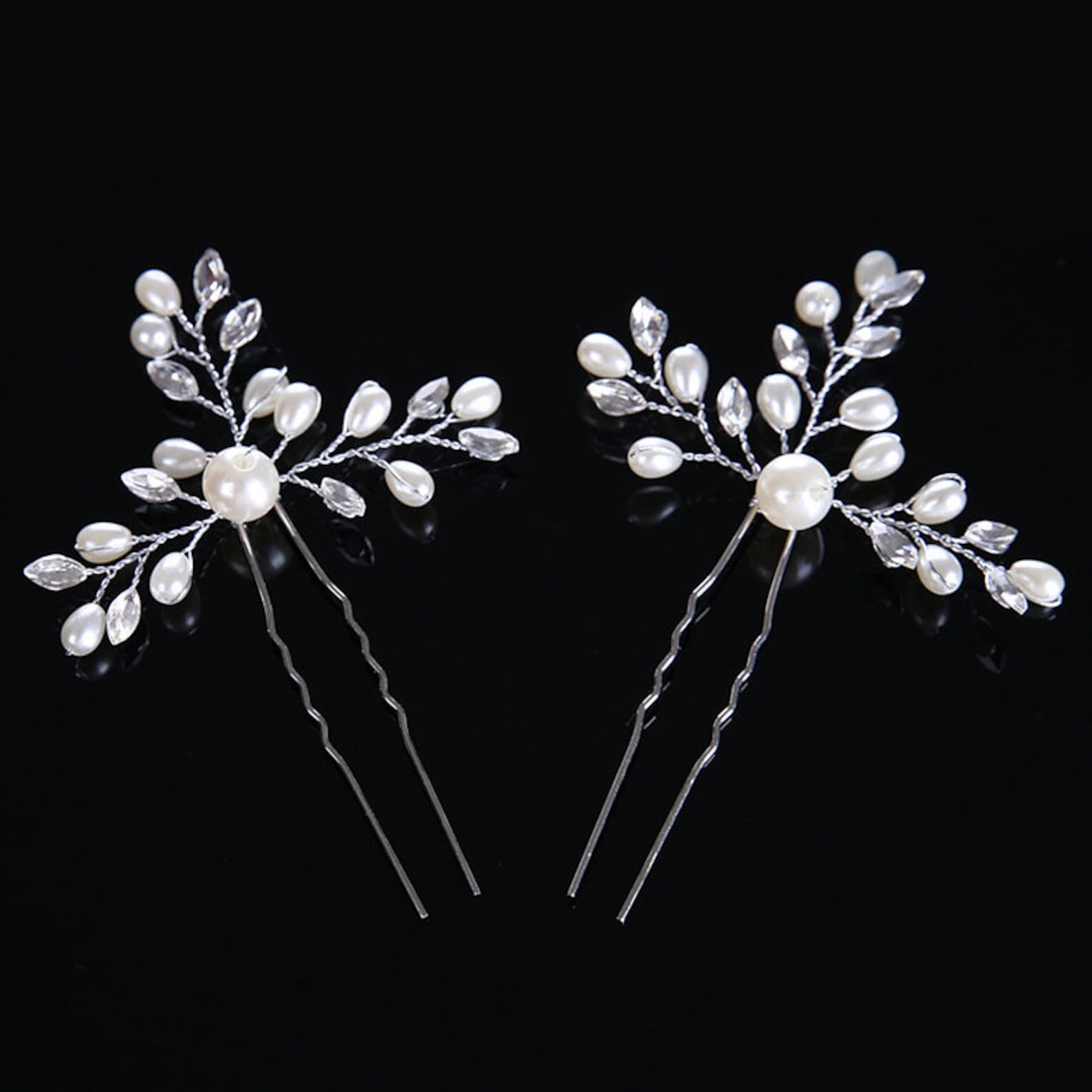 Elegant Pearl Hair Pins Silver Hairpins Silver Bridal Hair Etsy