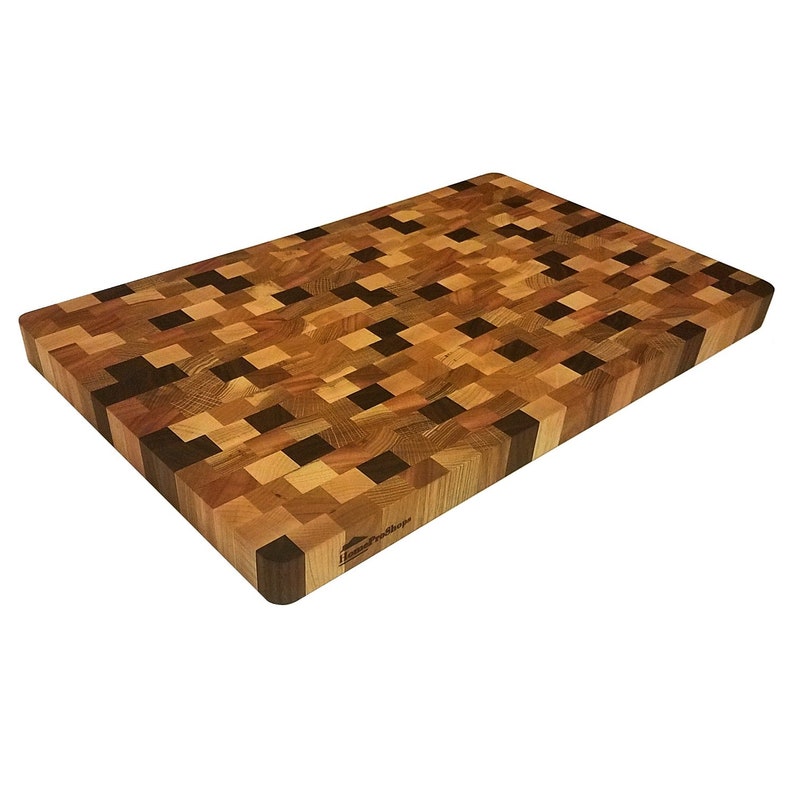HomeProShops 1-14x12x19 Reversible Solid Mixed Hardwoods END-GRAIN Wood Butcher Block Cutting Board with FREE Mineral Oil included