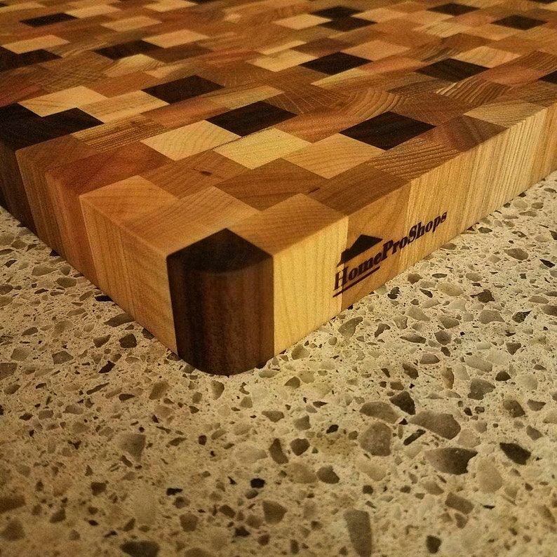 HomeProShops 1-14x12x19 Reversible Solid Mixed Hardwoods END-GRAIN Wood Butcher Block Cutting Board with FREE Mineral Oil included