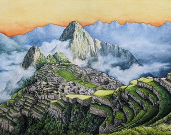 Machu Picchu - Watercolor Archival Print