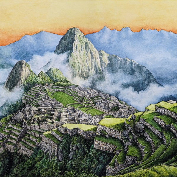 Machu Picchu - Watercolor Archival Print