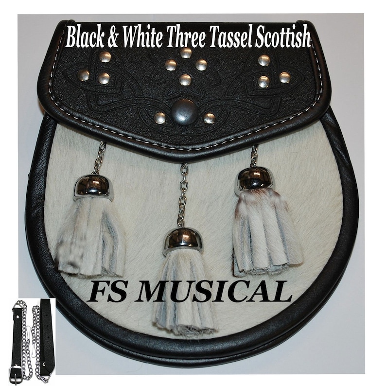 White Cowhide Baby Kilt Sporran Stud Open Flap With Chain Belt main image 0