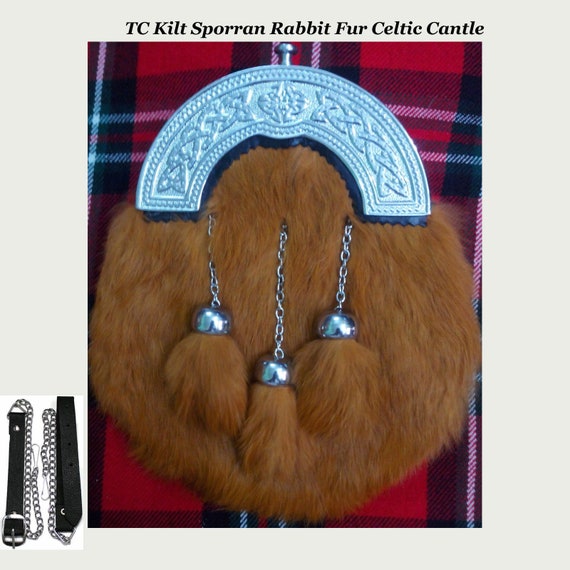 Men/'s Full Dress Sporran Red Rabbit Fur Celtic Candle //Scottish Kilt Sporrans