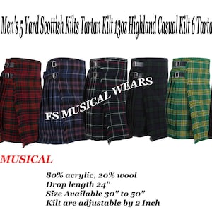 New Men&#39;s 5 Yard Scottish Kilts Tartan Kilt 13oz Highland Casual Kilt 6 Tartans