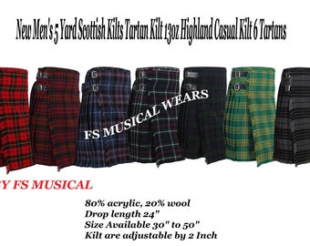 Nieuwe Heren 5 Yard Schotse Kilts Tartan Kilt 13oz Highland Casual Kilt 6 Tartans