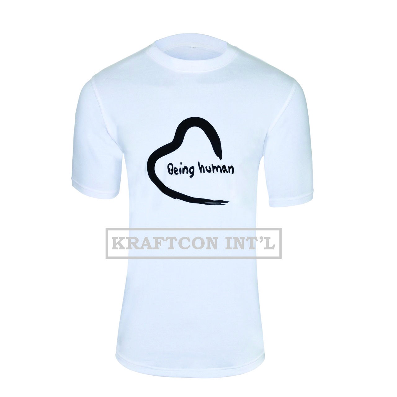 White T Shirt Crew Neck With Being Human Writing In Heart Shape Graphic Soft Fabric Stuff Cotton Lycra