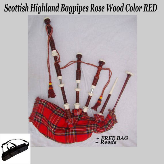 Scottish Highland Bagpipes Rose Wood Color RED Full Nickel Silver