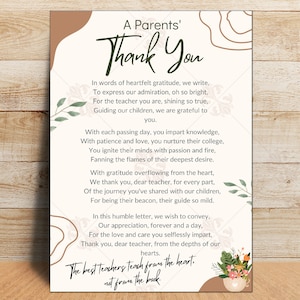 Carta de agradecimiento a un maestro de parte de un padre, plantilla editable en Canva, ideas para regalos de fin de año para imprimir, una carta para un maestro para un libro, PNG de 8 x 10