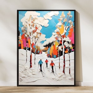 Ski Wall Art Printable Painting Wall Art Graphic Print Ski Poster, Impressionist Painting Ski Poster, Ski Mountain Wall Art DIGITAL DOWNLOAD