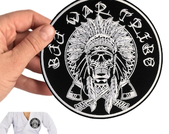 Jiu Jitsu Patches, BJJ Gi Kimono Patch Indian Skull Design, MMA Brazilian Jiu Jitsu Gifts for Men and Women, BJJ Blue Belt Gift